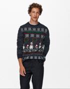 Only & Sons Christmas Fair Isle Sweater With Polar Bears In Navy