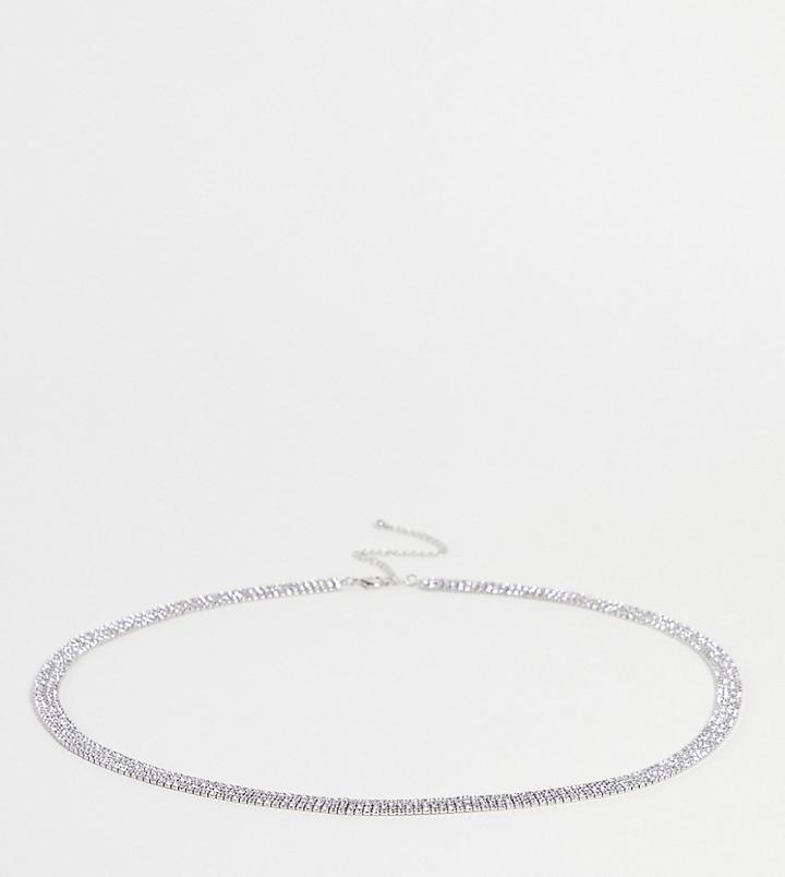Asos Design Curve Skinny Cup Rhinestone Chain Belt In Silver