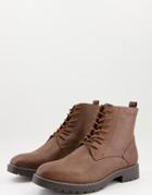 Jack & Jones Faux Leather Lace Up Boot In Brown