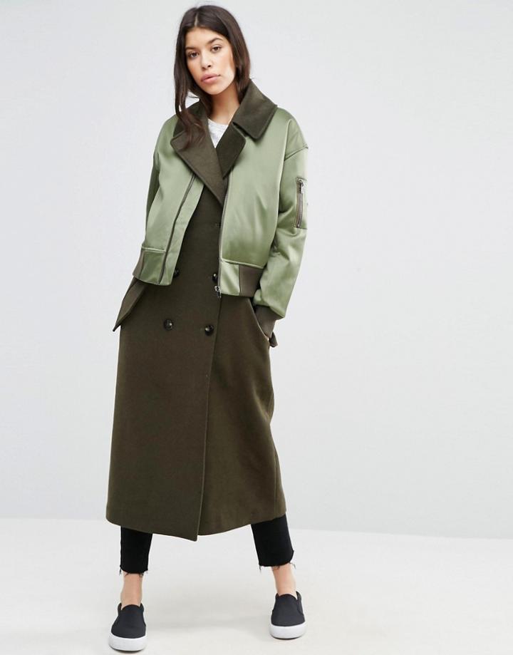 Asos Coat With Bomber Detail - Multi
