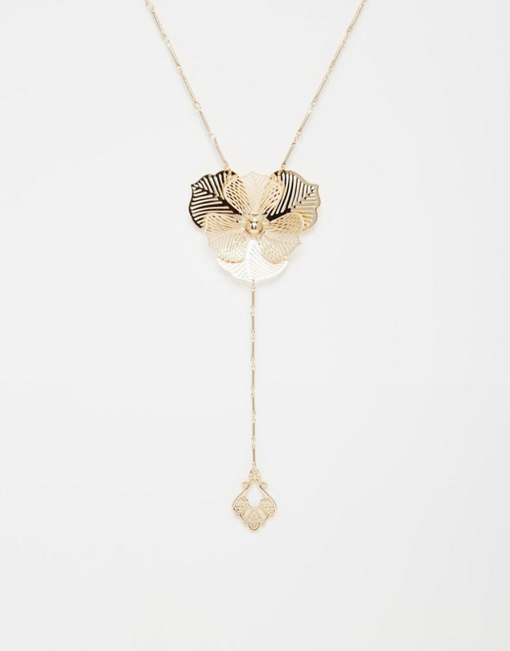Asos Flower Charm Drop Necklace - Gold