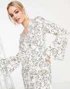 Never Fully Dressed Oversized Shirt In Abstract Face Print - Part Of A Set-white