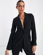 Asos Design Jersey Suit Slit Sleeve Tux Blazer In Black