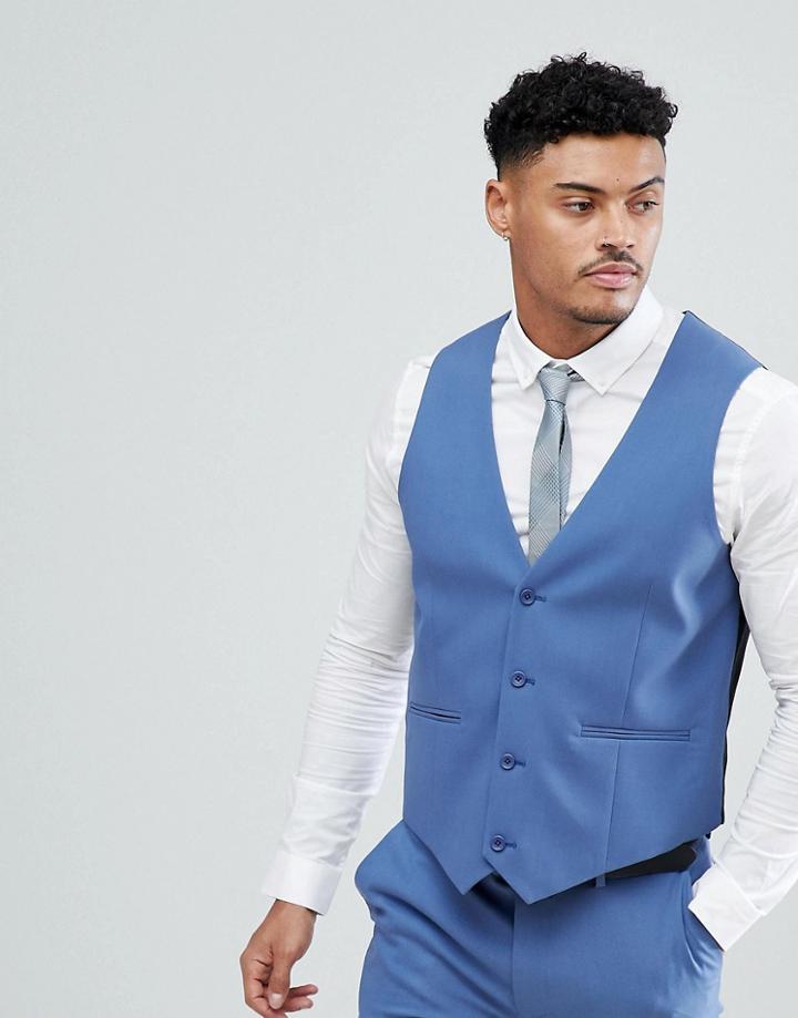Asos Skinny Suit Vest In Cornflour Blue - Blue