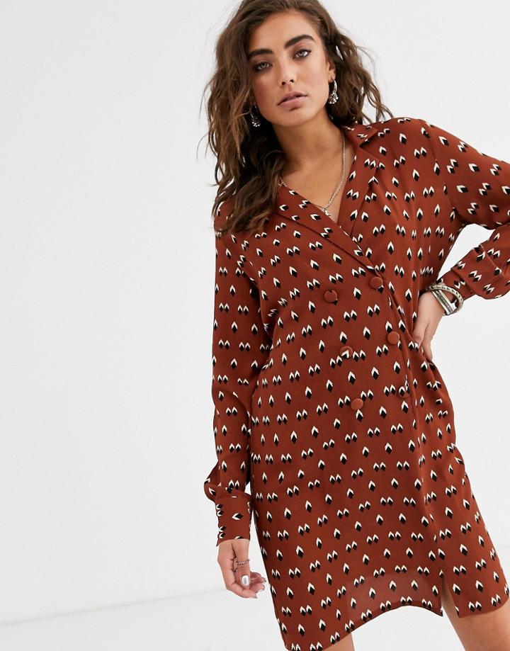 Object Double Breasted Printed Shirt Mini Dress-multi