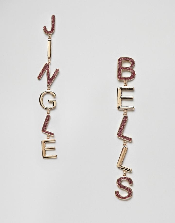 Asos Design Holidays Earrings In Jingle Bells Letters - Multi