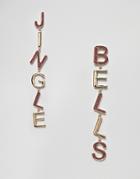 Asos Design Holidays Earrings In Jingle Bells Letters - Multi