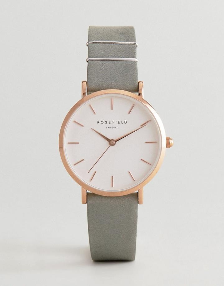 Rosefield West Village Leather Watch In Mint - Gray