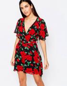 Club L Kimono Sleeve Tea Dress In Rose Print