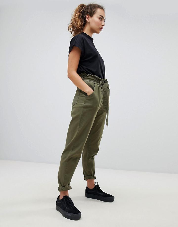 Noisy May Army Tie Waist Pants - Green
