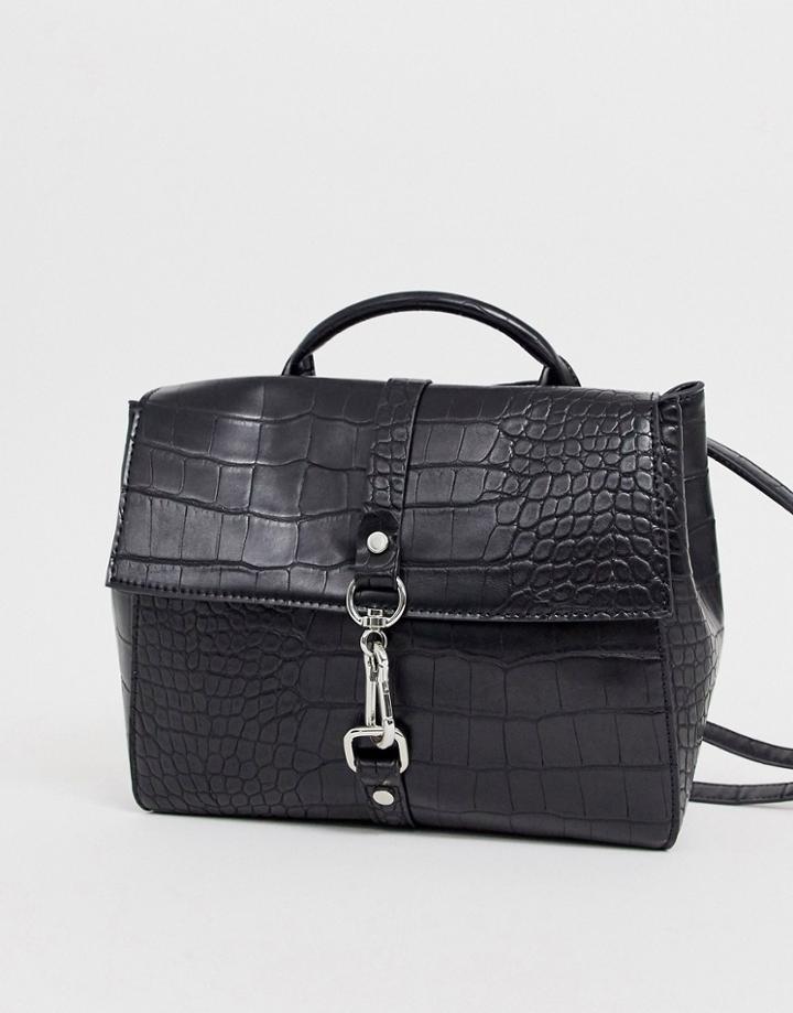 Asos Design Multi Way Croc Backpack With Dog Clip Detail - Black