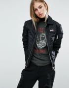 Schott Coach Bomber Jacket With Woven Badge On Front - Black