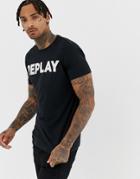 Replay Bold Logo Crew Neck T-shirt In Black - Black