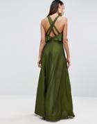 Asos Crop Top Strappy Back Foil Maxi Dress - Green
