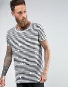 Asos Longline Stripe T-shirt With Paint Splatter Print - Gray
