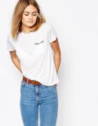Daisy Street T-shirt With Stay Weird Embroidery - White