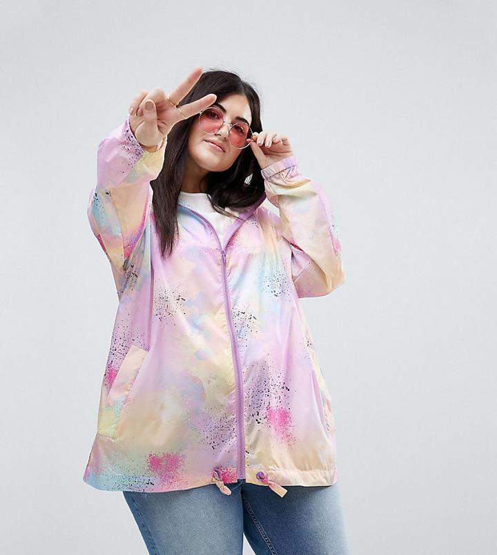 Asos Curve Rainwear Jacket With Fanny Pack In Pastel Spray Paint - Multi