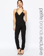 True Decadence Petite Strappy Plunge Front Jumpsuit - Black