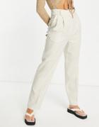 Asos Design Pleat Front Mom Pants In Beige-neutral