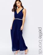 Jarlo Petite V Neck Maxi In Chiffon With Embellished Waist - Navy