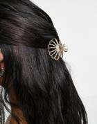 Asos Design Shell Hair Claw With Diamante Detailing-gold