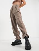 Asos Design Buckle Strap Ankle Detail Pants In Taupe-brown