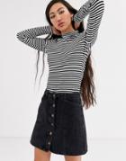 Monkihigh Neck Jersey Top In Black And White Stripe