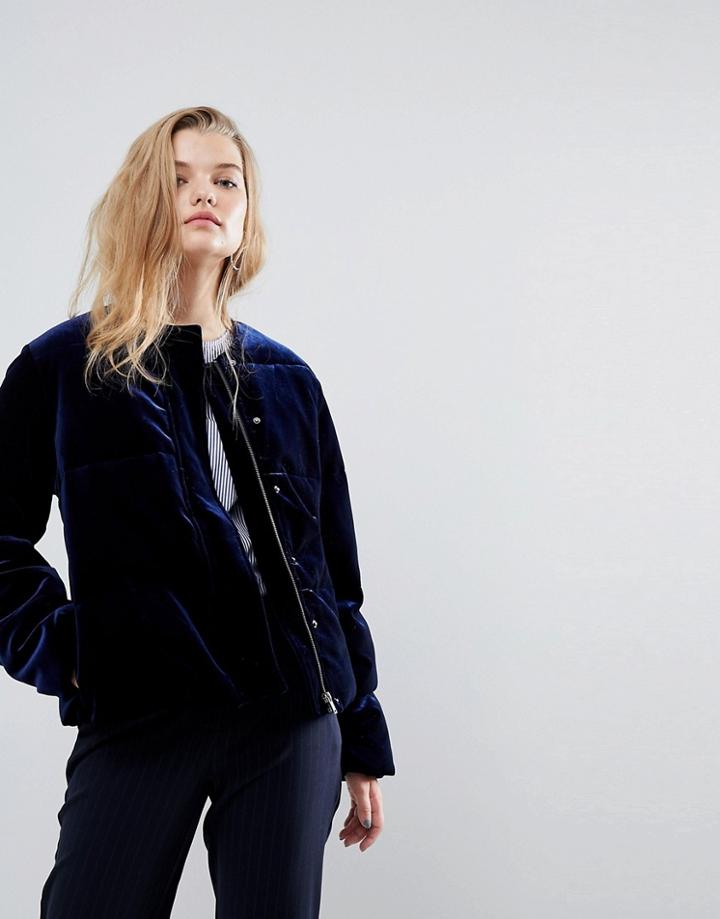 Y.a.s Velvet Padded Crop Jacket - Blue