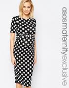 Asos Maternity Bodycon Dress In Spot With Cross Front - Multi