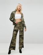 Arrive Camo Print Flare Tracksuit Pant - Green