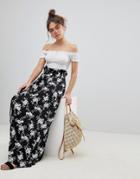 Asos Maxi Skirt With Paperbag Waist In Mono Floral Print - Multi