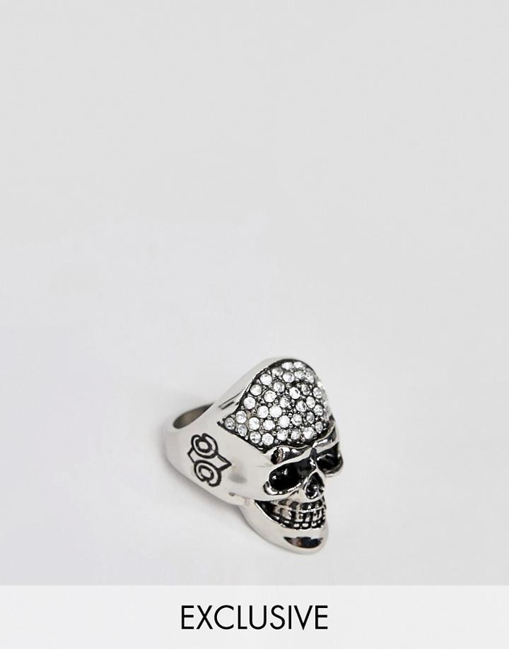 Reclaimed Vintage Inspired Chunky Stainless Steel Skull Ring With Crystals Exclusive At Asos - Silver