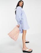 Asos Design Oversized Boyfriend Mini Shirt Dress In White Blue Stripe-multi