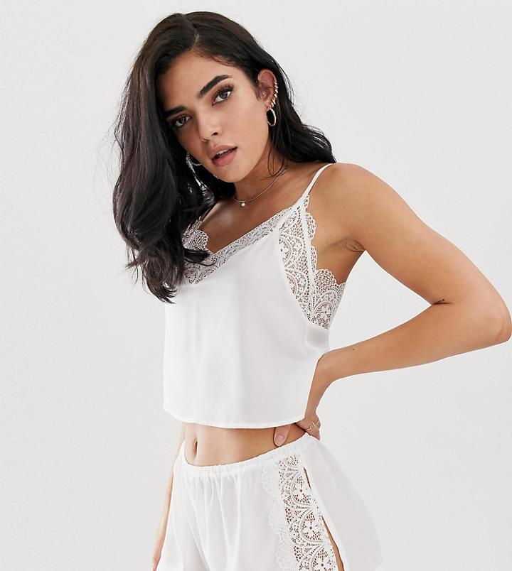 Wolf & Whistle Lace Trim Cami Short Pyjama Set In White - White