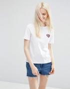 Asos T-shirt With Sequin Heart Badge - White