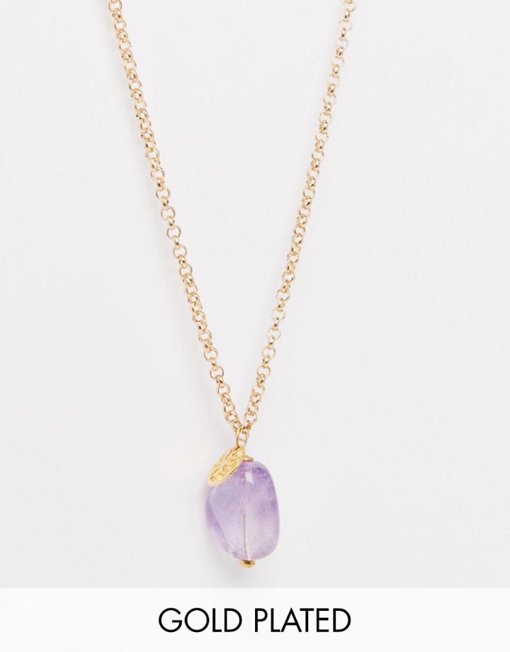 Mirabelle Amethyst Pebble Necklace On A 60cm Gold Plated Belcher Chain - Amethyst