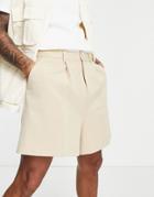 Asos Design Bermuda Crop Shorts In Stone-neutral