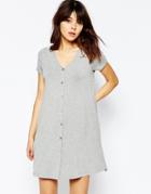 Asos Button Through Swing Dress With Short Sleeves - Gray