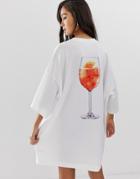 Weekday Oversized Tee Shirt Dress In White Cocktail Print - White