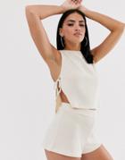 Asos Design Lounge Mix & Match Ribbed Crop Top With Ties-beige