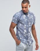 Blend Short Sleeve Slim Shirt Hawaiian - Navy