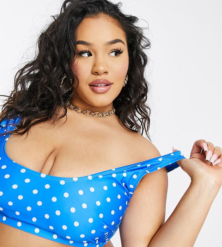 Peek & Beau Curve Exclusive Eco Crop Bikini Top In Blue Dot-blues