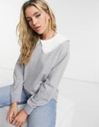 New Look Collar Detail Sweat In Mid Gray-grey