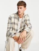 Topman Shadow Check Shirt In Stone-neutral