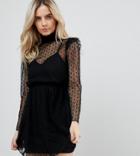 Parisian Petite High Neck Mesh Skater Dress - Black