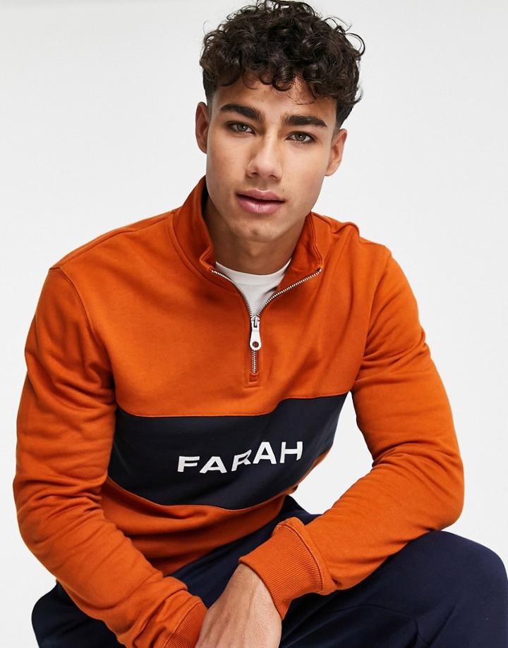 Farah Cut And Sew Half Zip Sweat In Rust-red