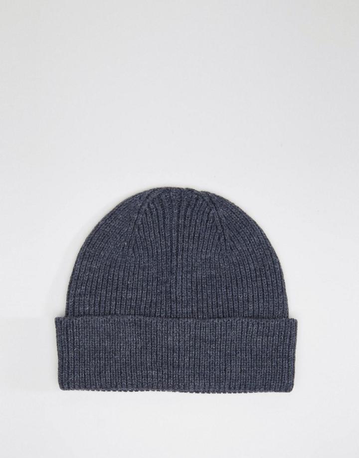 Asos Fisherman Beanie In Denim Blue - Blue