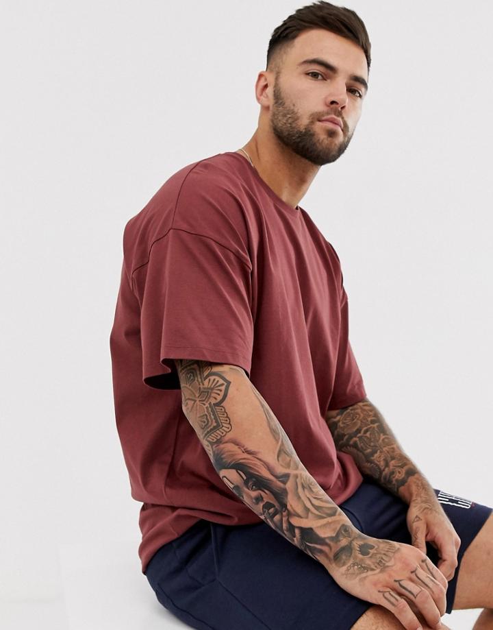 Asos Design Oversized T-shirt With Crew Neck In Brown-red