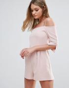 Oh My Love Off Shoulder Romper With Straps - Pink