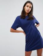 Asos T-shirt Dress With Shirring Side Panels - Navy